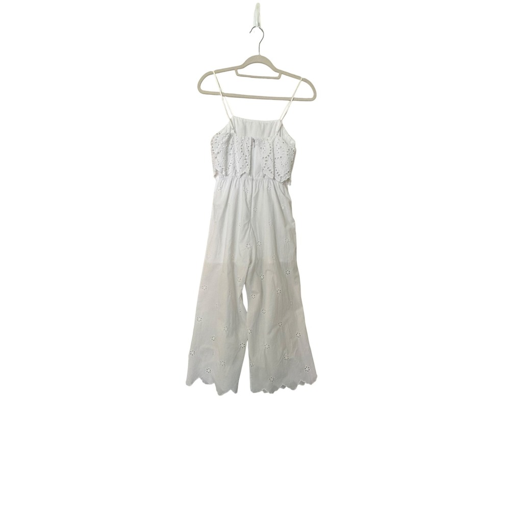 Harper 100% Cotton Strappy Floral Eyelet Design Ruffle Hem Jumpsuit Sz S Relaxed - Picture 8 of 10